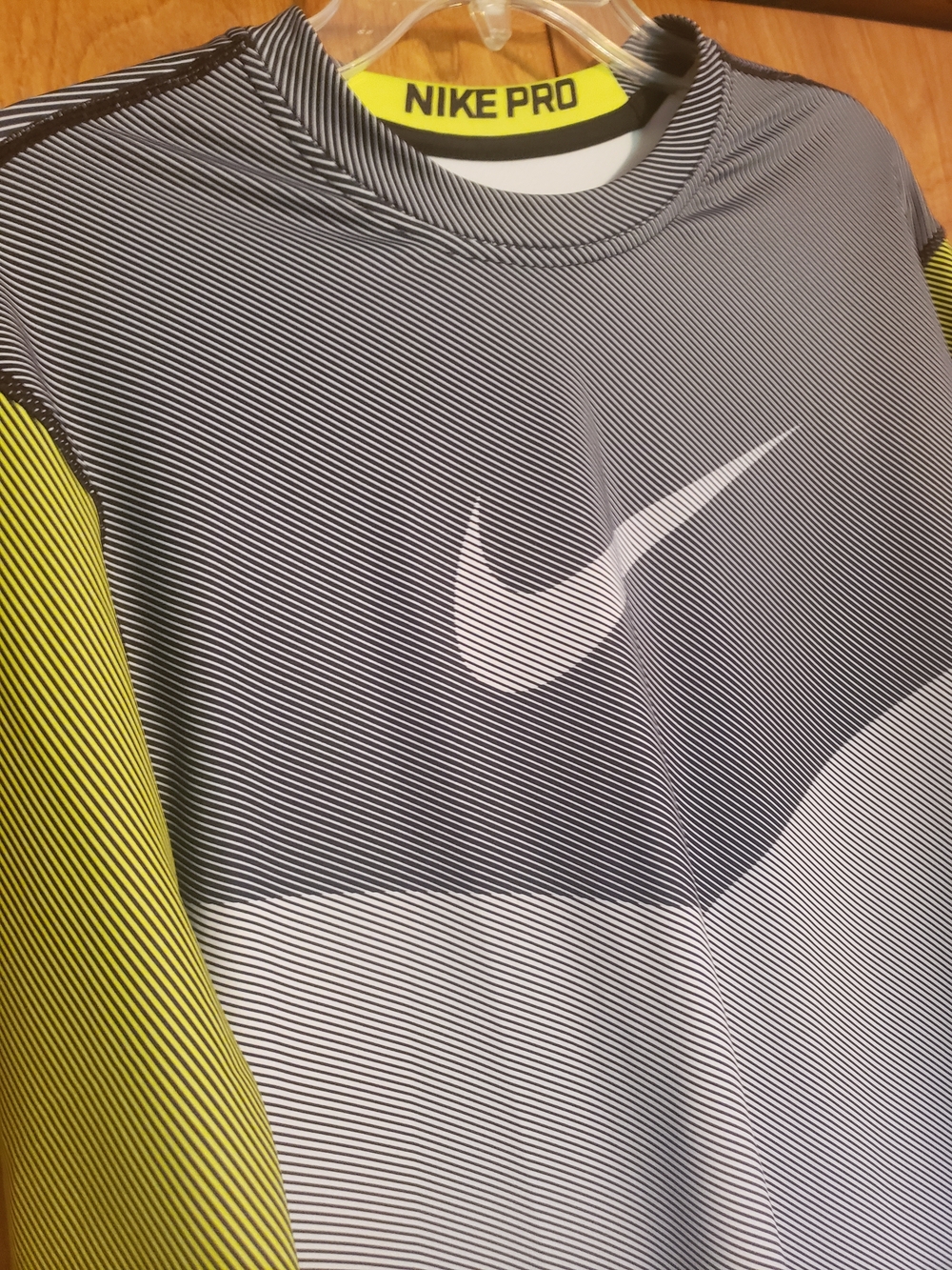 Nike Men's Long Sleeve Training Top — Gray with Neon Yellow Accents - Picture 3 of 7